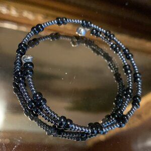 Black Beaded Coil Bracelet